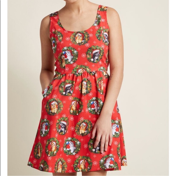 modcloth christmas cat dress Modcloth Chalk of the Town Cat Dress white princess cats light blue S bea & dot